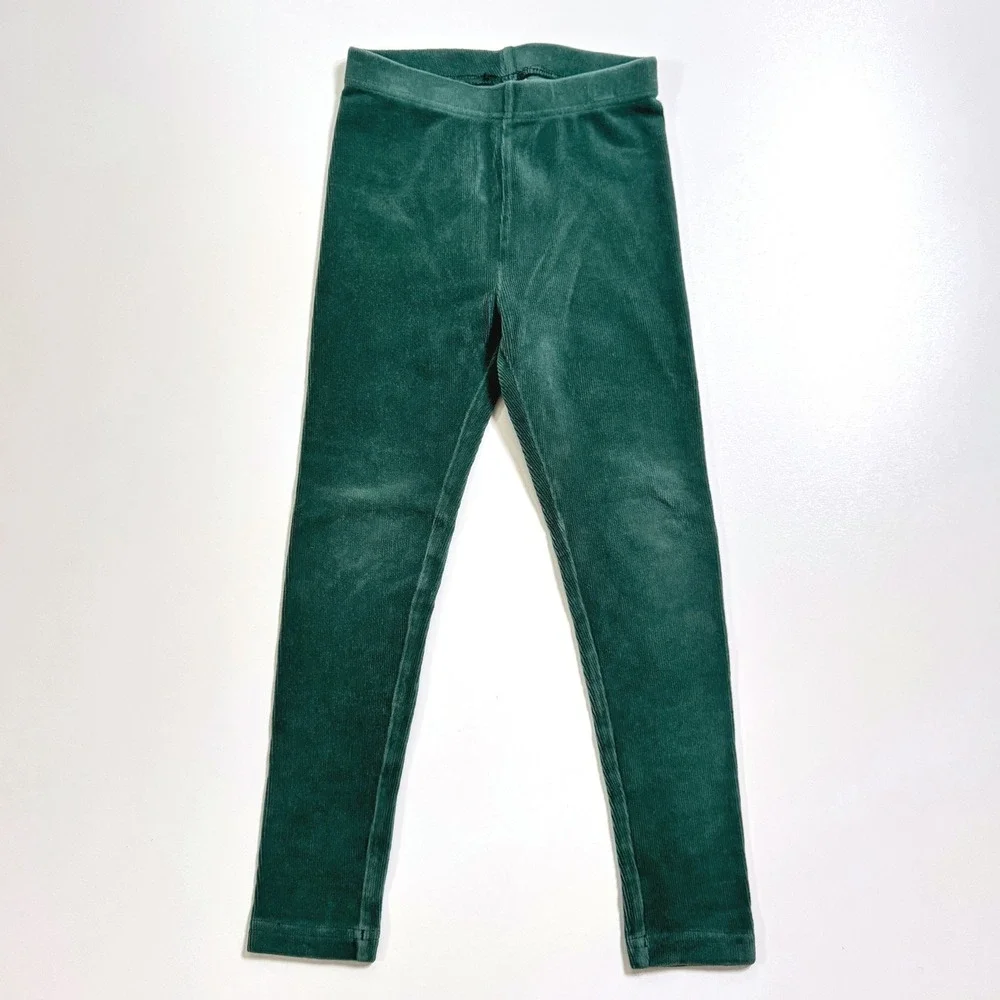 Hanna Andersson Ribbed Velour Corduroy Leggings Size 5 Dark Green Pants 110cm